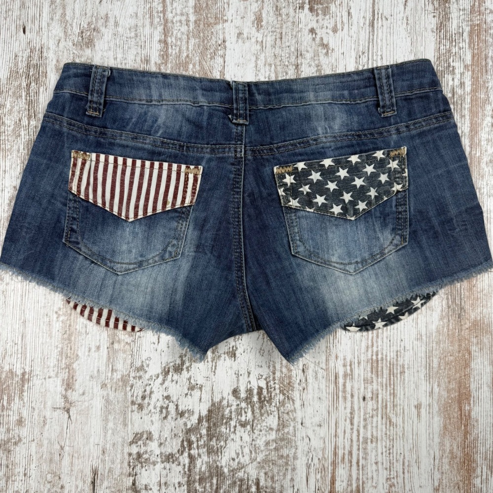 VTG Y2K Hot Kiss Cici Micro Shorts Sz 7 America Stars Low Rise 4th of July 2" - Picture 2 of 8
